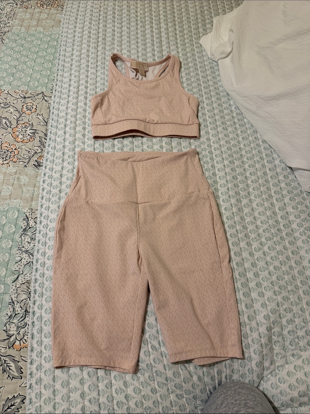 MICHAEL Michael Kors Blush Pink High-Waist Biker Shorts and Crop Tank Set